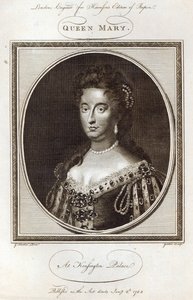 Queen Mary på Kensington Palace, indgraveret til Harrisons udgave af Rapin, udgivet 8. januar 1785 af Godfrey Kneller