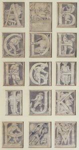 A-M, design til tretten bogstaver til alfabetet for South Kensington Museum, 1864 (blyant og grå vask)