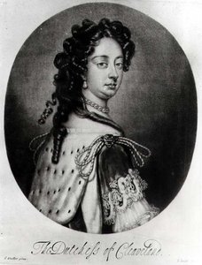 Portræt af Barbara Villiers, hertuginde af Cleveland (1641-1709) graveret af J. Smith af Godfrey after Kneller