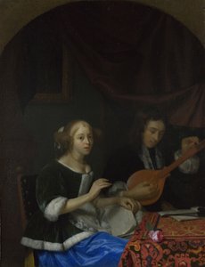 En kvinde synger og en mand med en cittern, ca. 1665-1667 af Godfried Cornelisz Schalcken