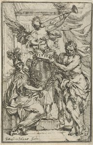 Minerva, Hercules og Fame med våbenskjold