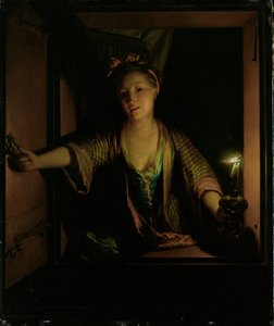 A Girl at the Window (olie på plade) af Godfried Schalcken