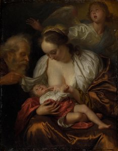 Den hellige familie med en engel af Godfried Schalcken
