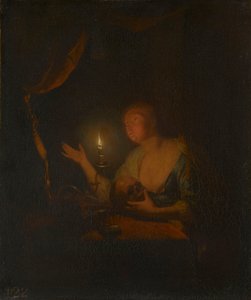 Den angrende Magdalena i stearinlysets skær af Godfried Schalcken