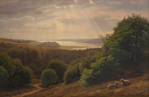 Udsigt fra Vesterskov ved Mariager; i baggrunden fjorden