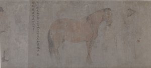 Detalje af Five Tribute Horses (blæk og farve på papir) af Gonglin Li