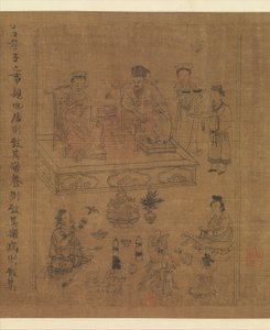 The Classic of Filial Piety, c.1085 (blæk og farve på silke) af Gonglin Li