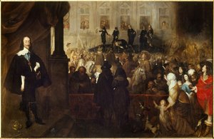 Henrettelsen af Charles I på Whitehall Square (White Hall i London). Charles I Stuart (1600-1649) Konge af England, Skotland og Irland fra 1625 til 1649 halshuggede under den første engelske revolution. Maleri af Gonzales Hulls (1614-1684) Ec. Flam.