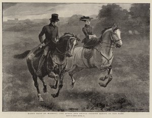 Glade dage i Windsor, dronningen og prinsgemalen ridende i parken af Gordon Frederick Browne