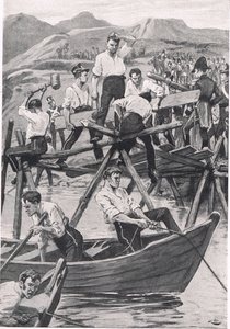 The Construction of the Bridge over Guadiana, 3. april 1811, illustration fra 