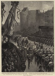 Processionen i High Street, Windsor, Bluejackets tegner pistolvognen af Gordon Frederick Browne
