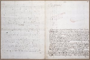Første side i et brev skrevet af Leibniz om hans optagelse på Academie des Sciences i Paris, 8. februar 1700 af Gottfried Wilhelm Leibniz
