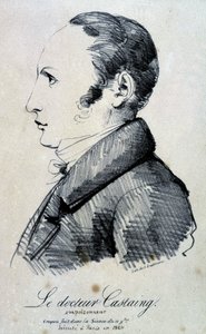 Portræt af Dr. Castaing, forgiftningsmand. Han brugte morfinsalt, hydrochlorid til at dræbe sin ven Hippolyte Ballet i 1823. Det blev henrettet i Paris i 1824. Litografi af Engelmann fra en skitse lavet i sessionen den 11. november.
