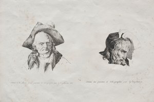 Samling af litografiske essays: To hoveder, 1816. af Gottfried or Godefroy Engelmann