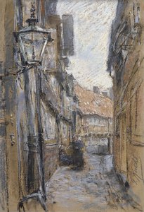 Gade ved Teilfeld, 1890 (pastel på kort) af Gotthardt Johann Kuehl