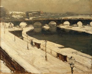 Elbe og Augustus Bridge om vinteren af Gotthardt Johann Kuehl