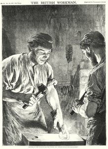 At komme ind i den tynde ende af kilen, eller "Slå mens jernet er varmt" (gravering) af Gourlay Steel