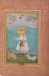 Akbar With Lion and Calf, Folio fra Shah Jahan-albummet, bagside: ca. 1630, recto: ca. 1530-50