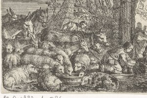 Hyrde med flok foran en port af Govert van der Leeuw