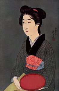 En japansk servitrice med en bakke, 1920 1930. af Goyo Hashiguchi
