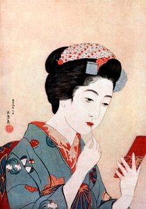 En kvinde med en Beni-børste, c1900-1921. af Goyo Hashiguchi