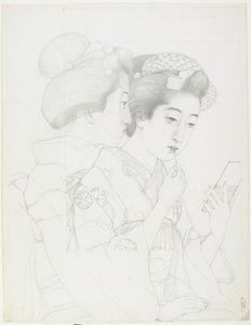 Studie for Woman Holding Lip Brush, 1919 af Goyo Hashiguchi
