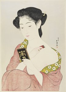 Kvinde, der anvender makeup, 1918 af Goyo Hashiguchi
