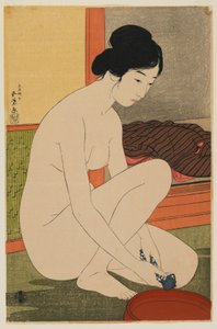 Kvinde i bad, Taisho-æraen, oktober 1915 (farve-træsnit)