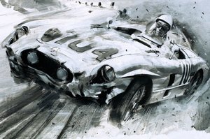 Stirling Moss (gouache på papir) af Graham Coton