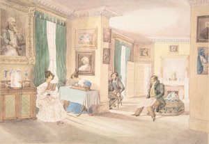 Et interiør i Hatton, Warwickshire, 1820-30. af Granddaughters of Dr. Samuel Parr.