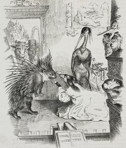 Hund og pindsvin, karikatur af Jean-Jacques Grandville (1803-1847), litografi af Giovanni Mariani fra Poliorama Pittoresco, n 38, 30. april af Grandville