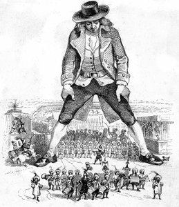 Illustration til "Gullivers rejser" skrevet af Jonathan Swift