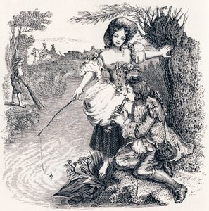 Fiskene og hyrden, der spiller fløjte - Fabler af La Fontaine af Grandville