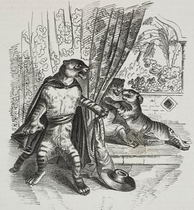 Tiger rykker frem med dolk, karikatur af Jean-Jacques Grandville (1803-1847), litografi af Gaetano Riccio fra Poliorama Pittoresco, n 39, 7. maj af Grandville