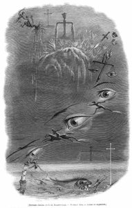En scene, som tegneren Grandville drømte om under et mareridt, der gik forud for hans død. Georges Bataille skrev om denne gravering: Forbryderen drømmer, at han lige har slået en mand i en mørk skov... Menneskeblod blev spredt, og efter et udtryk, der