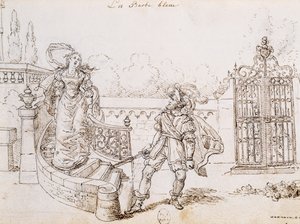 Blåskæg, illustration til eventyr af Charles Perrault (1628-1703), gravering af Grandville (1803-1847) af Grandville