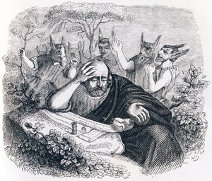 Demokratisk (460-370 f.Kr.). og abderitanerne. (Brev fra Hippokrates) - Fabler af La Fontaine af Grandville