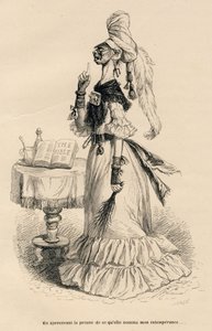 At se beviser for, hvad hun kaldte min uopholdenhed. Miniaturer illustreret af JJ Granville. Gravering signeret Caque i delen med titlen "Court pains of an English cat" skrevet af Honore de Balzac i "Scener fra det private og offentlige liv i af Grandville