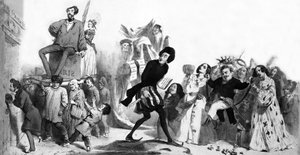 Franske romantiske forfattere (Alfred de Vigny, Victor Hugo, Alexandre Dumas faderen, Honore de Balzac) ønsker at komme ind på det franske akademi, men dørene er lukkede, kobberstik
