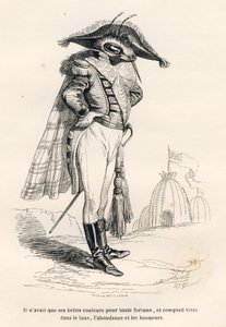 Han havde kun sine smukke farver for enhver formue og regnede med at leve i luksus, overflod og hæder. Vignetter illustreret af JJ Granville. Gravering signeret Andrew, Best og Leloir i delen med titlen "Voyage d