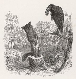 La Fontaines fabel: Kragen og ræven, ca. 1860 (kobberstik)