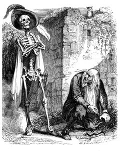La Mort et le bucheron: fabel af La Fontaine illustreret af Grandville.