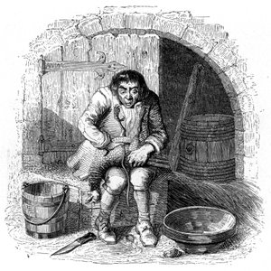 Hønen med guldæg: La Fontaine-fabel illustreret af Grandville.