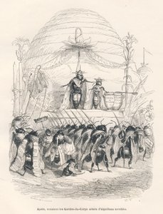 Bidronningen og hendes hær. Miniaturer illustreret af JJ Granville. Gravering signeret Andrew, Best og Leloir i delen med titlen "En spurvs rejse fra Paris" skrevet af George Sand i "Scener fra dyrenes private og offentlige liv". Paris, J. af Grandville