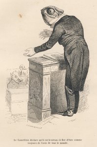 Cameleonen erklærer, at han er glad og stolt over at være som altid i alles øjne. Illustrerede vignetter af JJ Granville. Gravering signeret af Caque i prologen med titlen "Resume parlementaire" skrevet af PJ Stahl i "Scenes de la vie privee et af Grandville