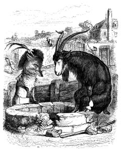 Le fox et le goat: fabel af La Fontaine illustreret af Grandville.
