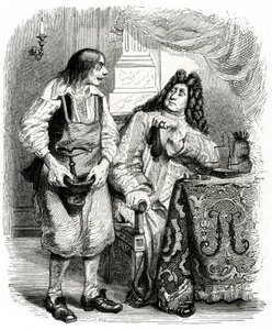 Le savetier et le financier: fabel af La Fontaine illustreret af Grandville.