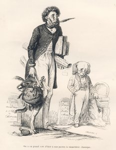 Det var en stor fejl at fjerne den klassiske mundkurv fra vores digtere. Illustrerede vignetter af JJ Granville. Gravering signeret Breviere i den del med titlen "Le premier feuilleton de Pistolet" skrevet af Jules Janin i "Scenes de la vie privee et publi af Grandville