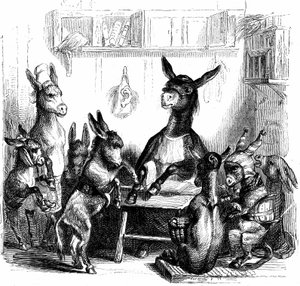 Scene fra "Les animaux peints par eux-memes - Vie privee et publique des animaux" skrevet af Balzac