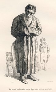 Filosof abe. Miniaturer illustreret af JJ Granville. Gravering signeret Breviere i delen med titlen "Guide-æsel til brug for dyr, der ønsker at opnå hæder" skrevet af Honore De Balzac i "Scener fra dyrenes private og offentlige liv". af Grandville